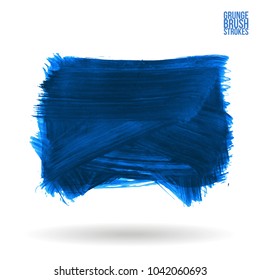 Blue brush stroke and texture. Grunge vector abstract hand - painted element. Underline and border design.