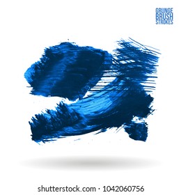 Blue brush stroke and texture. Grunge vector abstract hand - painted element. Underline and border design.