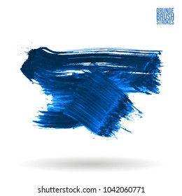 Blue brush stroke and texture. Grunge vector abstract hand - painted element. Underline and border design.