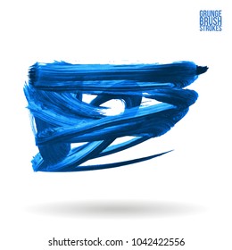 Blue brush stroke and texture. Grunge vector abstract hand - painted element. Underline and border design.