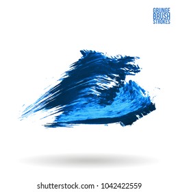 Blue brush stroke and texture. Grunge vector abstract hand - painted element. Underline and border design.