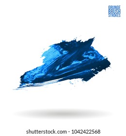 Blue brush stroke and texture. Grunge vector abstract hand - painted element. Underline and border design.