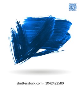 Blue brush stroke and texture. Grunge vector abstract hand - painted element. Underline and border design.