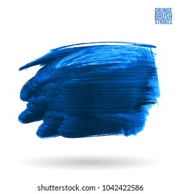 Blue brush stroke and texture. Grunge vector abstract hand - painted element. Underline and border design.