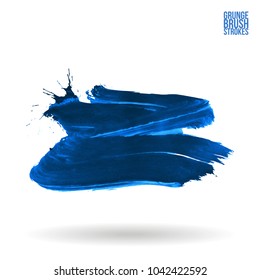Blue brush stroke and texture. Grunge vector abstract hand - painted element. Underline and border design.