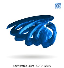 Blue brush stroke and texture. Grunge vector abstract hand - painted element. Underline and border design.