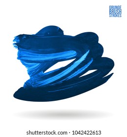 Blue brush stroke and texture. Grunge vector abstract hand - painted element. Underline and border design.