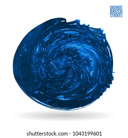 Blue brush stroke and texture. Grunge vector abstract hand - painted element. Underline and border design.