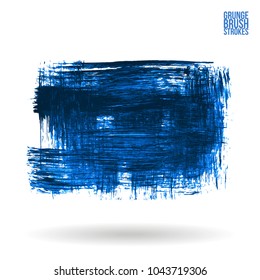 Blue brush stroke and texture. Grunge vector abstract hand - painted element. Underline and border design.
