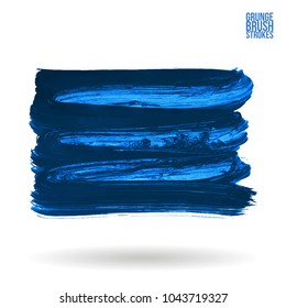 Blue brush stroke and texture. Grunge vector abstract hand - painted element. Underline and border design.