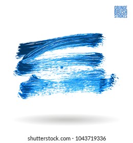 Blue brush stroke and texture. Grunge vector abstract hand - painted element. Underline and border design.