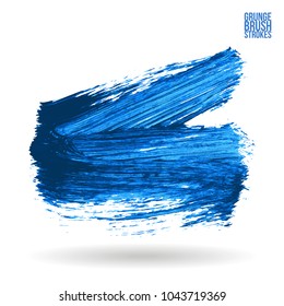Blue brush stroke and texture. Grunge vector abstract hand - painted element. Underline and border design.
