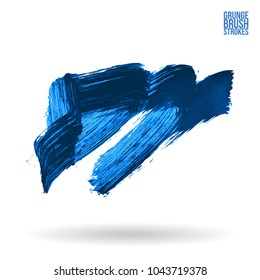 Blue brush stroke and texture. Grunge vector abstract hand - painted element. Underline and border design.