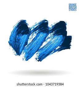 Blue brush stroke and texture. Grunge vector abstract hand - painted element. Underline and border design.