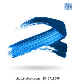 Blue brush stroke and texture. Grunge vector abstract hand - painted element. Underline and border design.