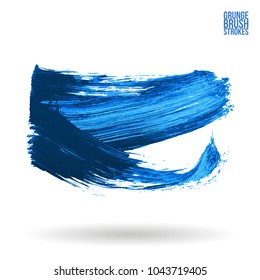 Blue brush stroke and texture. Grunge vector abstract hand - painted element. Underline and border design.