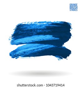 Blue brush stroke and texture. Grunge vector abstract hand - painted element. Underline and border design.