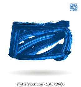 Blue brush stroke and texture. Grunge vector abstract hand - painted element. Underline and border design.