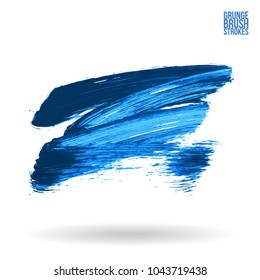 Blue brush stroke and texture. Grunge vector abstract hand - painted element. Underline and border design.