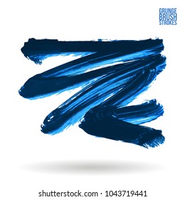 Blue brush stroke and texture. Grunge vector abstract hand - painted element. Underline and border design.