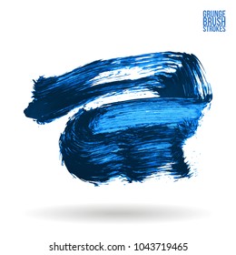 Blue brush stroke and texture. Grunge vector abstract hand - painted element. Underline and border design.