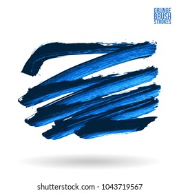 Blue brush stroke and texture. Grunge vector abstract hand - painted element. Underline and border design.