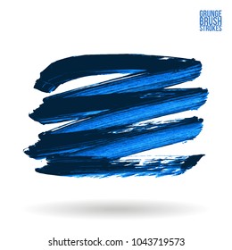 Blue brush stroke and texture. Grunge vector abstract hand - painted element. Underline and border design.