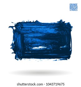 Blue brush stroke and texture. Grunge vector abstract hand - painted element. Underline and border design.