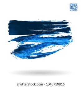 Blue brush stroke and texture. Grunge vector abstract hand - painted element. Underline and border design.