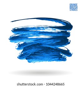 Blue brush stroke and texture. Grunge vector abstract hand - painted element. Underline and border design.