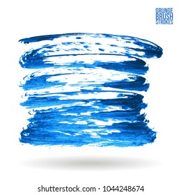 Blue brush stroke and texture. Grunge vector abstract hand - painted element. Underline and border design.
