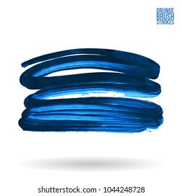 Blue brush stroke and texture. Grunge vector abstract hand - painted element. Underline and border design.