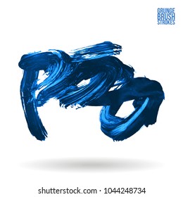 Blue brush stroke and texture. Grunge vector abstract hand - painted element. Underline and border design.