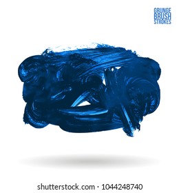 Blue brush stroke and texture. Grunge vector abstract hand - painted element. Underline and border design.
