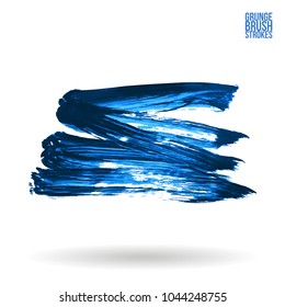 Blue brush stroke and texture. Grunge vector abstract hand - painted element. Underline and border design.