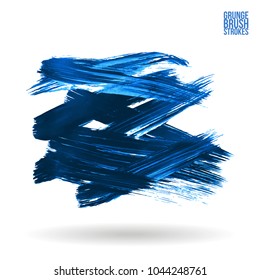 Blue brush stroke and texture. Grunge vector abstract hand - painted element. Underline and border design.