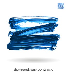 Blue brush stroke and texture. Grunge vector abstract hand - painted element. Underline and border design.