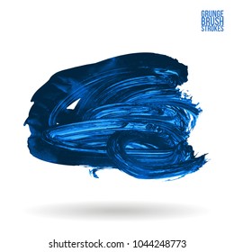 Blue brush stroke and texture. Grunge vector abstract hand - painted element. Underline and border design.