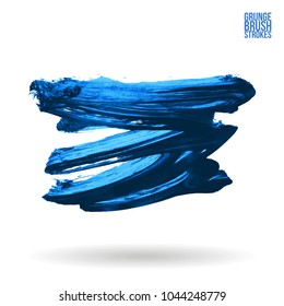 Blue brush stroke and texture. Grunge vector abstract hand - painted element. Underline and border design.