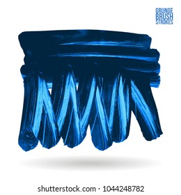 Blue brush stroke and texture. Grunge vector abstract hand - painted element. Underline and border design.