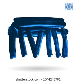 Blue brush stroke and texture. Grunge vector abstract hand - painted element. Underline and border design.