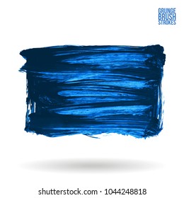 Blue brush stroke and texture. Grunge vector abstract hand - painted element. Underline and border design.