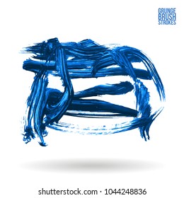 Blue brush stroke and texture. Grunge vector abstract hand - painted element. Underline and border design.