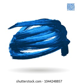 Blue brush stroke and texture. Grunge vector abstract hand - painted element. Underline and border design.