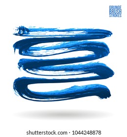 Blue brush stroke and texture. Grunge vector abstract hand - painted element. Underline and border design.