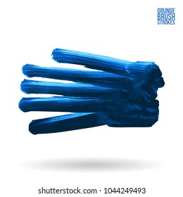 Blue brush stroke and texture. Grunge vector abstract hand - painted element. Underline and border design.