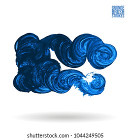 Blue brush stroke and texture. Grunge vector abstract hand - painted element. Underline and border design.