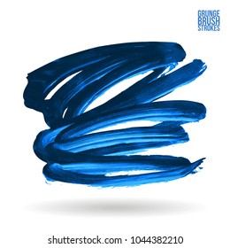 Blue brush stroke and texture. Grunge vector abstract hand - painted element. Underline and border design.