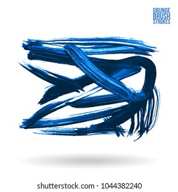 Blue brush stroke and texture. Grunge vector abstract hand - painted element. Underline and border design.