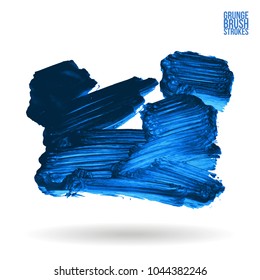 Blue brush stroke and texture. Grunge vector abstract hand - painted element. Underline and border design.